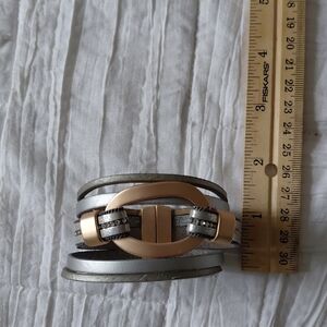 Silver and Gold Rhinestone Magnetic Leather Cuff Bracelet